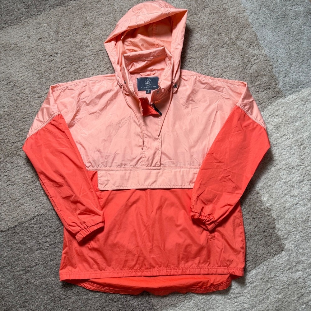 Lauren James Womens Colorblock Anorak Windbreaker Jacket Coral Peach Small